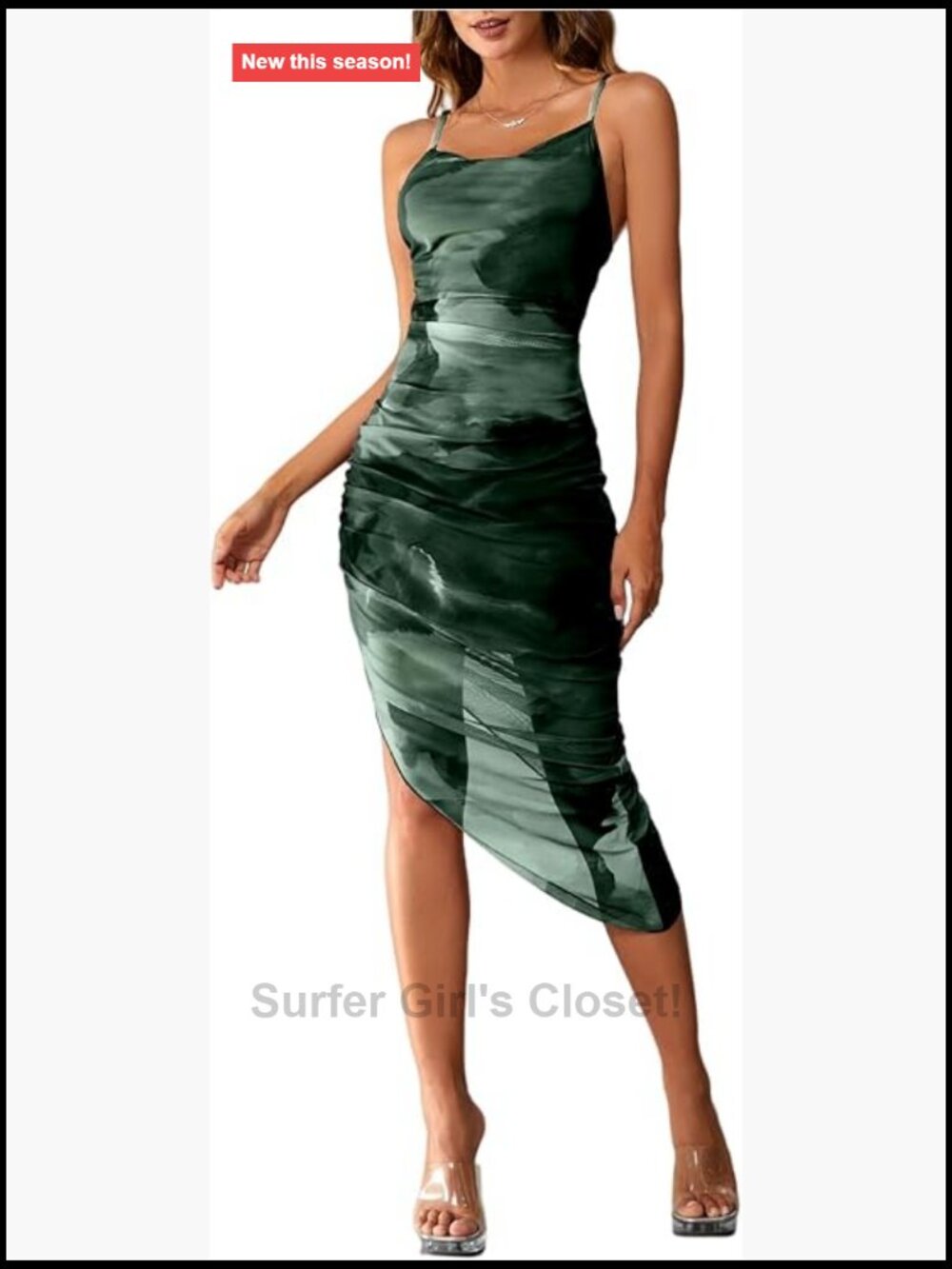 Cowl Neck Tie Dye Bodycon Midi Dress Backless Asymmetrical Split